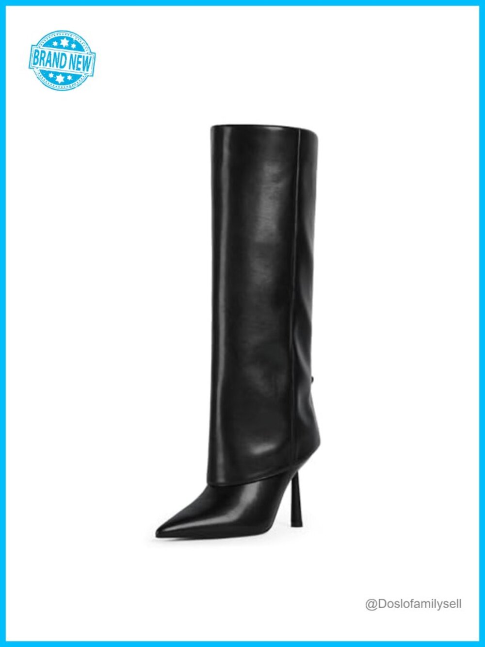 Fold Over Knee High Boots Pointed Toe Stiletto Heel Shark Boots